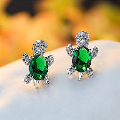 Éblouissantes Boucles d'Oreilles Tortue de Mer en Zirconium et Argent Sterling