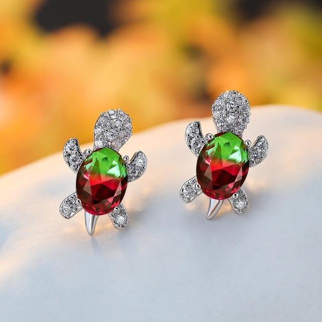 Éblouissantes Boucles d'Oreilles Tortue de Mer en Zirconium et Argent Sterling
