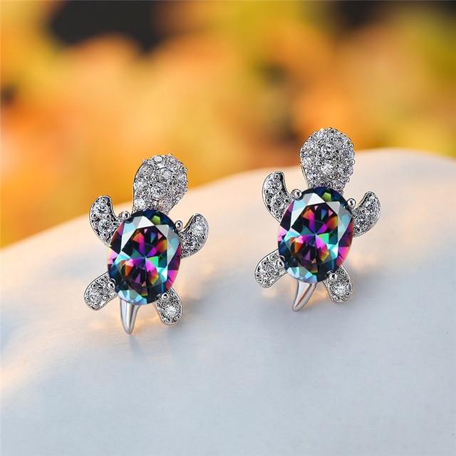 Éblouissantes Boucles d'Oreilles Tortue de Mer en Zirconium et Argent Sterling
