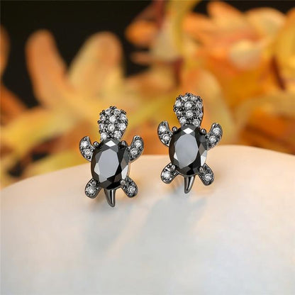Éblouissantes Boucles d'Oreilles Tortue de Mer en Zirconium et Argent Sterling